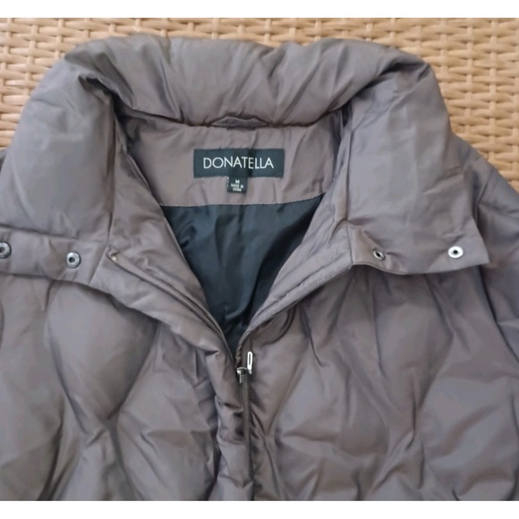 Donatella Women's Down Puffer Coat Size M Brown Bronze Full Zip Pockets Quilted - Picture 9 of 14